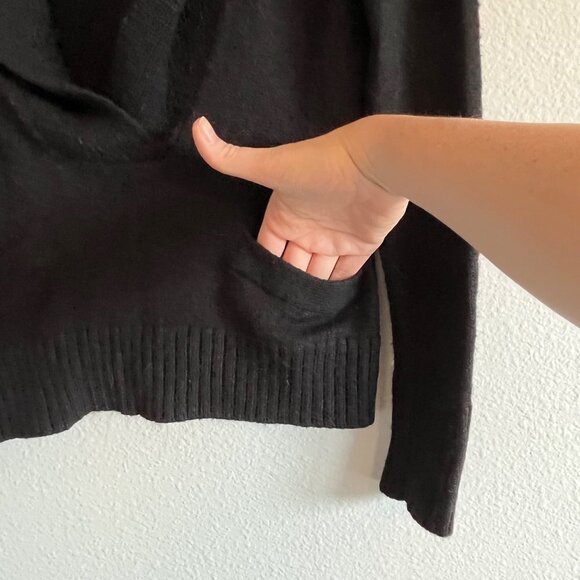 J Crew Lofty Sweater Black Shawl Collar‎ Pockets Alpaca Merino Wool Size XS - Picture 3 of 8